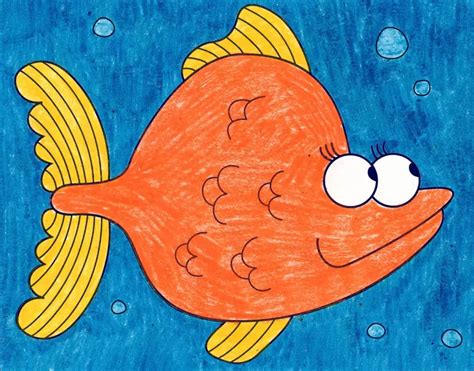 Easy How to Draw a Cartoon Fish Tutorial and Coloring Page.